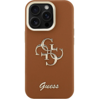 Guess Grained 4G Logo etui ze składaną podstawką do iPhone 15 Pro - brązowy