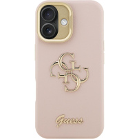 Guess Grained 4G Logo etui z podpórką do iPhone 16 - różowy