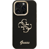 Etui Guess Grained 4G Logo z rozkładaną podstawką do iPhone 16 Pro - czarny