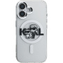Karl Lagerfeld IML Glitter Karl and Choupette Sketch Brokatowe etui z MagSafe do iPhone 16 - srebrne