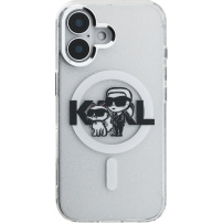 Karl Lagerfeld IML Glitter Karl and Choupette Sketch Brokatowe etui z MagSafe do iPhone 16 - srebrne