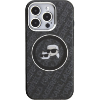 Karl Lagerfeld IML K&CH Heads Repeated Logo brokatowe etui z MagSafe do iPhone 15 Pro - czarne
