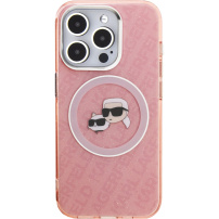 Karl Lagerfeld IML K&CH Heads Repeated Logo brokatowe etui z MagSafe do iPhone 16 Pro Max - różowe