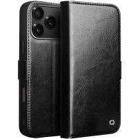QIALINO Skórzane etui z klapką do iPhone 17 Pro Max - czarne