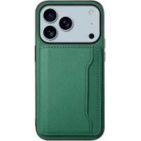Skórzane etui z kieszonką na karty do iPhone 17 Pro Max - ciemnozielone
