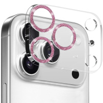 NORTHJO Szkło hartowane z brokatowymi ramkami do ochrony obiektywów aparatu dla iPhone 17 Pro - różowe