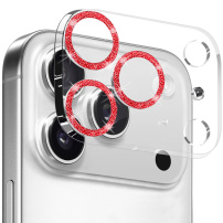 NORTHJO Szkło hartowane z brokatowymi ramkami do ochrony obiektywów aparatu dla iPhone 17 Pro - czerwone