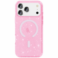 Przezroczyste etui z brokatem i MagSafe do iPhone 17 Pro Max - różowe
