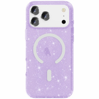 Przezroczyste etui z brokatem i MagSafe do iPhone 17 Pro Max - fioletowe
