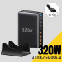ESSAGER YMX-320W GaN Szybka Ładowarka Adapter z Portami 4x USB-C / 4x USB-A - 320W - czarny