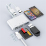 NK-104 Pro 4w1 Redukcja z czytnikiem kart - slot na kartę SD / TF / USB-C / USB-A do USB-C / Lightning - biała