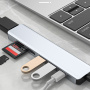 Hub 7w1 - slot na kartę SD / TF / HDMI / 2x USB-C / 2x USB-A na USB-C - szary