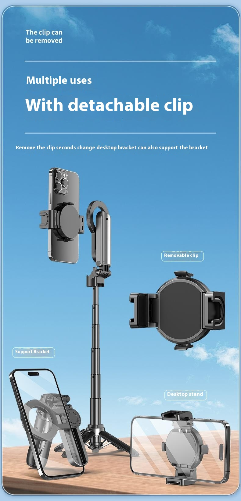 Mini kijek do selfie P15-C ze statywem, światłem i uchwytem MagSafe do iPhone'a - biały