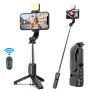 CYKE Q11s Bluetooth kij do selfie z tripodem i lampą do iPhone'a - czarny