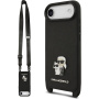 Karl Lagerfeld Saffiano Crossbody Metal Karl and Choupette etui z regulowanym paskiem do iPhone Air - czarny