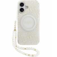 Guess IML Flowers Allover Strap etui ze smyczą i MagSafe do iPhone 17 - biały