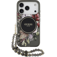 Etui Guess IML Flowers Strap z paskiem i MagSafe do iPhone 17 Pro - szary