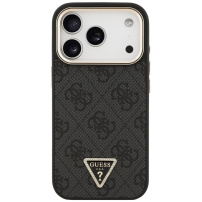 Etui Guess 4G Triangle Logo Gold Frame z MagSafe do iPhone 17 Pro Max - szary