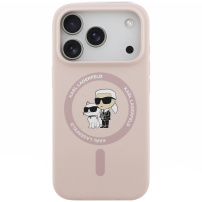 Karl Lagerfeld Karl and Choupette silikonowe etui z MagSafe do iPhone 17 Pro Max - różowe