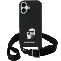 Karl Lagerfeld Saffiano Crossbody Metal Karl and Choupette etui z regulowanym paskiem do iPhone 17 - czarny