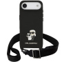 Karl Lagerfeld Saffiano Crossbody Metal Karl and Choupette etui z regulowanym paskiem do iPhone Air - czarny