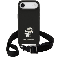 Karl Lagerfeld Saffiano Crossbody Metal Karl and Choupette etui z regulowanym paskiem do iPhone Air - czarny