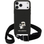 Karl Lagerfeld Saffiano Crossbody Metal Karl and Choupette etui z regulowanym paskiem do iPhone 17 Pro - czarny