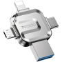 Dysk flash Yesido FL15 4w1 ze złączami USB-C / Lightning / USB-A / micro USB - 64GB - srebrny