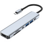 Hub 7w1 - slot na kartę SD / TF / HDMI / 2x USB-C / 2x USB-A na USB-C - szary