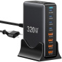 ESSAGER YMX-320W GaN Szybka Ładowarka Adapter z Portami 4x USB-C / 4x USB-A - 320W - czarny