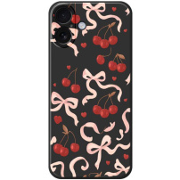 Etui ochronne ze wzorem kokardek i wiśni na iPhone 17 - czarny