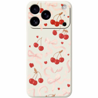 Etui ochronne we wzór kokardek i wiśni na iPhone 17 Pro - beżowe