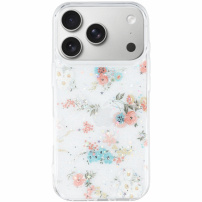 Brokatowe przezroczyste etui na iPhone 17 Pro Max - kwiaty