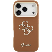 Etui Guess Grained 4G Logo z rozkładaną podstawką do iPhone 17 Pro Max - brązowe