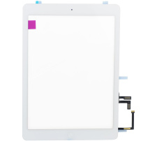 Przedni ekran dotykowy (touch screen) dla Apple iPad Air z przyciskiem Home Button i klejem - najwyższa jakość - biały