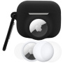 Zestaw 3w1 silikonowe etui i folia ochronna na przód i tył do AirPods Pro 3 / AirTag 1 / 2 - czarny