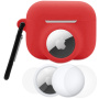 3w1 zestaw silikonowego etui i folii ochronnej na przód i tył do AirPods Pro 3 / AirTag 1 / 2 - czerwony