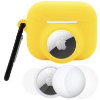 Zestaw 3w1 silikonowego etui i folii ochronnej na przód i tył do AirPods Pro 3 / AirTag 1 / 2 - żółty