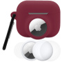 Zestaw 3w1 silikonowego etui i folii ochronnej na przód i tył do AirPods Pro 3 / AirTag 1 / 2 - bordowy