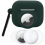 3w1 zestaw silikonowego etui i folii ochronnej na przód i tył do AirPods Pro 3 / AirTag 1 / 2 - ciemnozielony