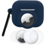 Zestaw 3w1 silikonowego etui i folii ochronnej na przód i tył do AirPods Pro 3 / AirTag 1 / 2 - ciemnoniebieski