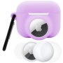 Zestaw 3w1 silikonowego etui i folii ochronnej na przód i tył do AirPods Pro 3 / AirTag 1 / 2 - fioletowy