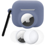 Zestaw 3w1 silikonowego etui i folii ochronnej na przód i tył do AirPods Pro 3 / AirTag 1 / 2 - niebiesko-szary