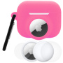 Zestaw 3w1 silikonowego etui i folii ochronnej na przód i tył do AirPods Pro 3 / AirTag 1 / 2 - świecący różowy