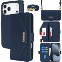 Etui z klapką z paskiem w stylu kopertówki do iPhone 17 Pro Max - ciemnoniebieskie