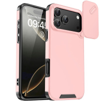 Matowe etui z przesuwaną osłoną kamery dla iPhone 17 Pro - różowe