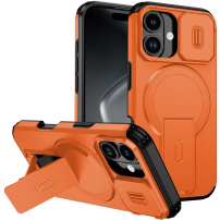Etui z przesuwaną osłoną kamery, składanym stojakiem i MagSafe do iPhone 17 - pomarańczowe