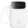 Powerbanka Baseus QPow2 zintegrowanymi kablami USB-C i portami USB-C / USB-A - 10 000 mAh - biała