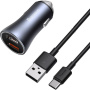 Baseus Golden Contactor Pro zestaw samochodowej ładowarki z portami 2x USB-A i kablem USB-A na USB-C - 40W - ciemnoszary