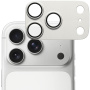 Srebrna, hartowana osłona PanzerGlass FENDER z metalową ramką do ochrony obiektywów aparatu dla iPhone 17 Pro Max